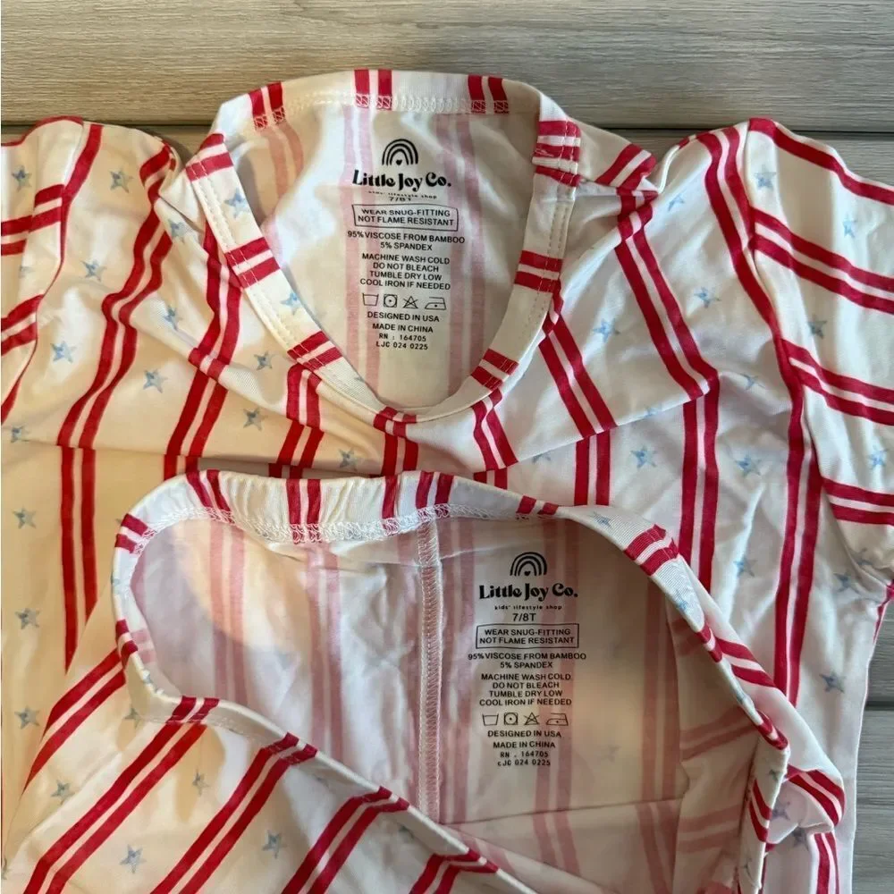 Little Joy Co Stars & Stripes 2pc Bamboo Pajamas Red Size 7/8 NWT IN PACKAGE
